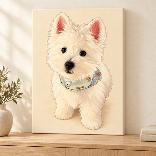 Custom Anime Illustration Pet Portrait Canvas — illustrative stretched canvas mockup, no decorative outer frame