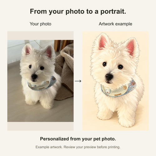 Custom Anime Illustration Pet Portrait Canvas — original photo and artwork comparison