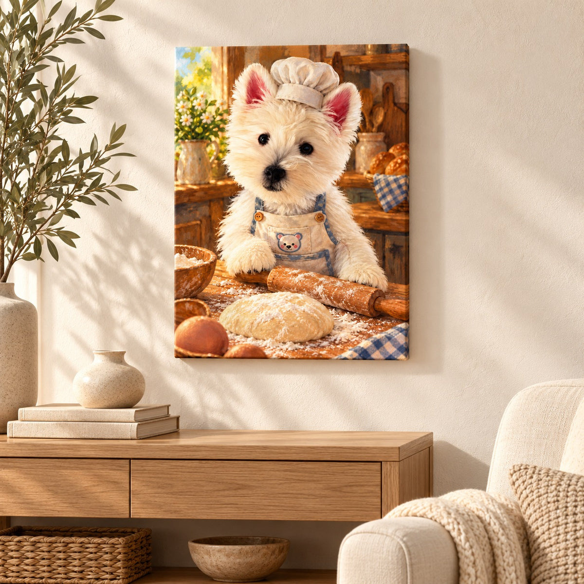 Custom Baker Pet Portrait Canvas — illustrative room setting