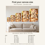 Custom Baker Pet Portrait Canvas — five canvas sizes with estimated sofa scale