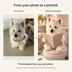 Custom Bathroom Newspaper Pet Portrait Canvas — original photo and artwork comparison