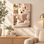 Custom Bathroom Newspaper Pet Portrait Canvas — illustrative room setting