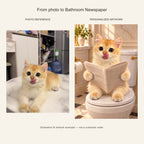 Custom Bathroom Newspaper Pet Portrait Canvas — cat photo reference and AI artwork example; not a customer order