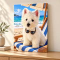 Custom Beach Vacation Pet Portrait Canvas — illustrative stretched canvas mockup, no decorative outer frame