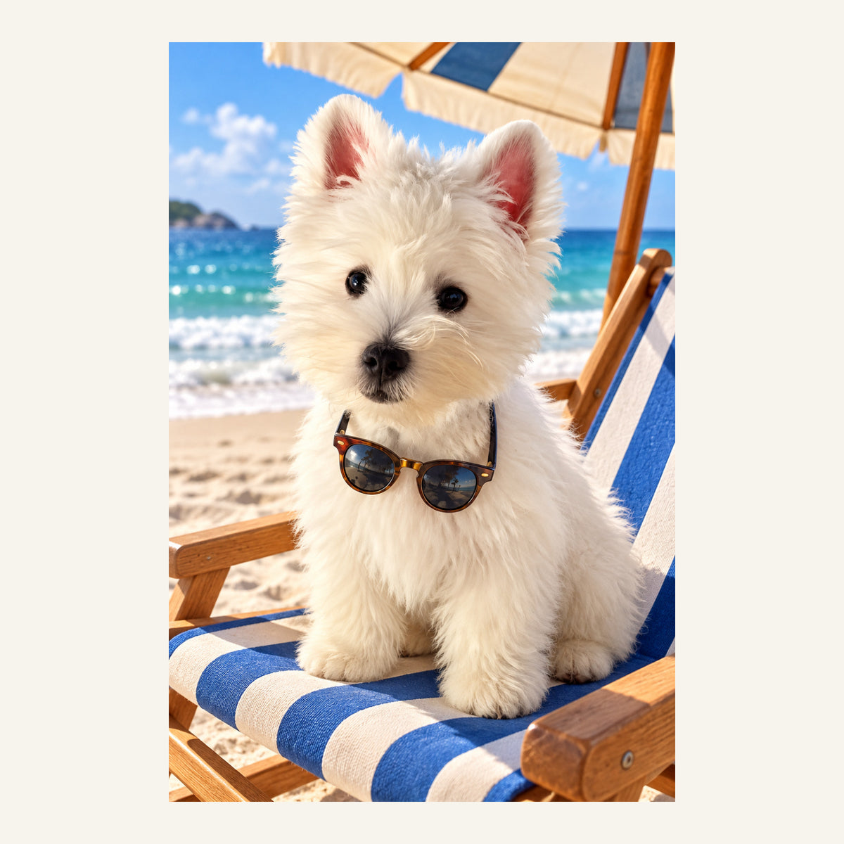 Custom Beach Vacation Pet Portrait Canvas — complete artwork example