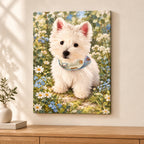Custom Botanical Garden Pet Portrait Canvas — illustrative stretched canvas mockup, no decorative outer frame