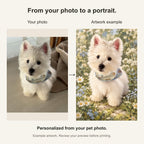 Custom Botanical Garden Pet Portrait Canvas — original photo and artwork comparison