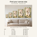 Custom Botanical Garden Pet Portrait Canvas — five canvas sizes with estimated sofa scale