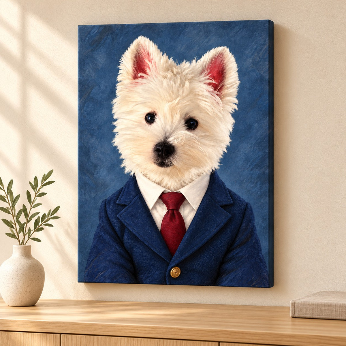 Custom Business Headshot Pet Portrait Canvas — illustrative stretched canvas mockup, no decorative outer frame