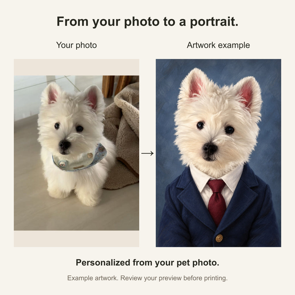 Custom Business Headshot Pet Portrait Canvas — original photo and artwork comparison