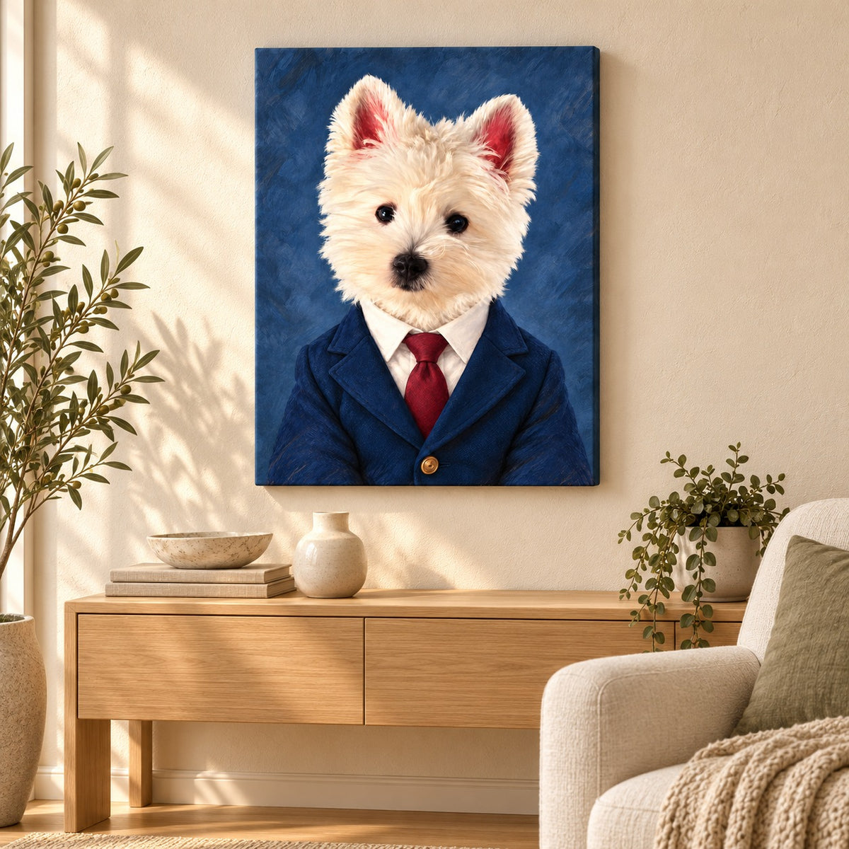Custom Business Headshot Pet Portrait Canvas — illustrative room setting