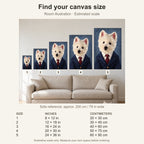 Custom Business Headshot Pet Portrait Canvas — five canvas sizes with estimated sofa scale