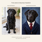 Custom Business Headshot Pet Portrait Canvas — black Labrador AI photo reference and AI artwork example; not a customer order