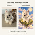 Custom Dreamscape Pet Portrait Canvas — original photo and artwork comparison