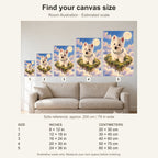 Custom Dreamscape Pet Portrait Canvas — five canvas sizes with estimated sofa scale