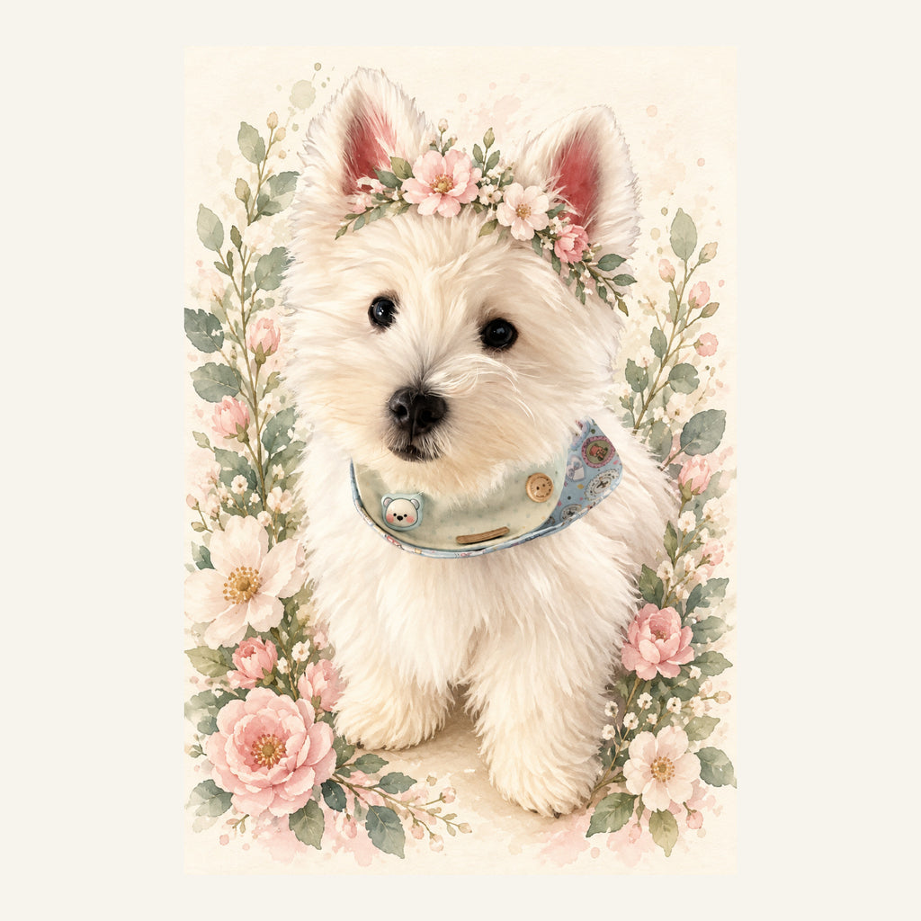 Custom Floral Crown Pet Portrait Canvas — complete artwork example