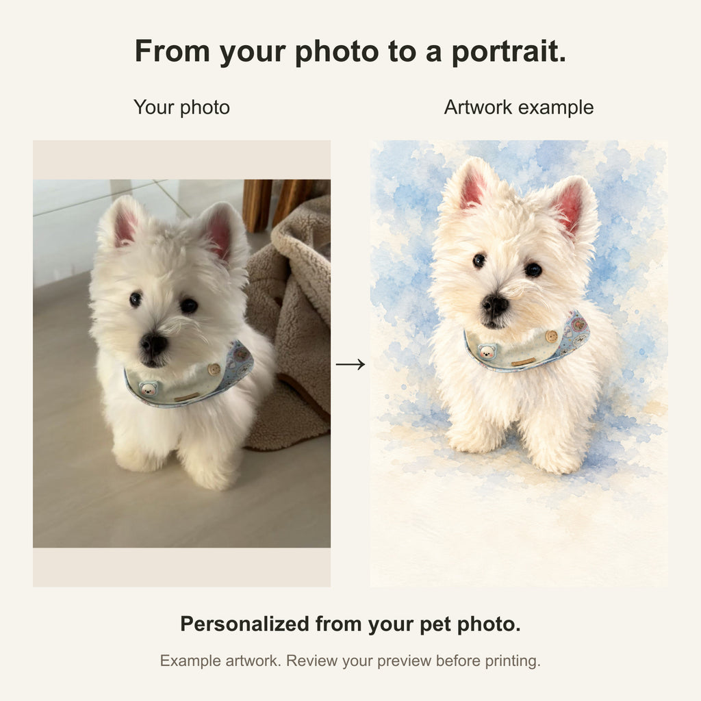 Custom Memorial Keepsake Pet Portrait Canvas — original photo and artwork comparison