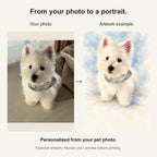 Custom Memorial Keepsake Pet Portrait Canvas — original photo and artwork comparison
