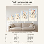 Custom Memorial Keepsake Pet Portrait Canvas — five canvas sizes with estimated sofa scale