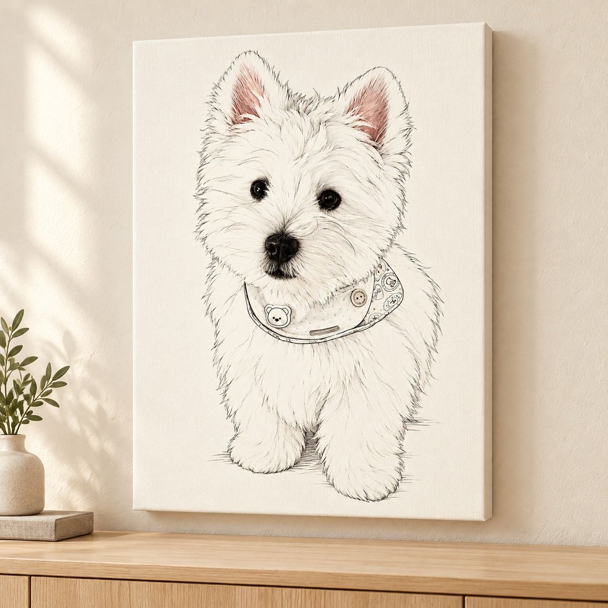 Custom Minimal Line Art Pet Portrait Canvas — illustrative stretched canvas mockup, no decorative outer frame