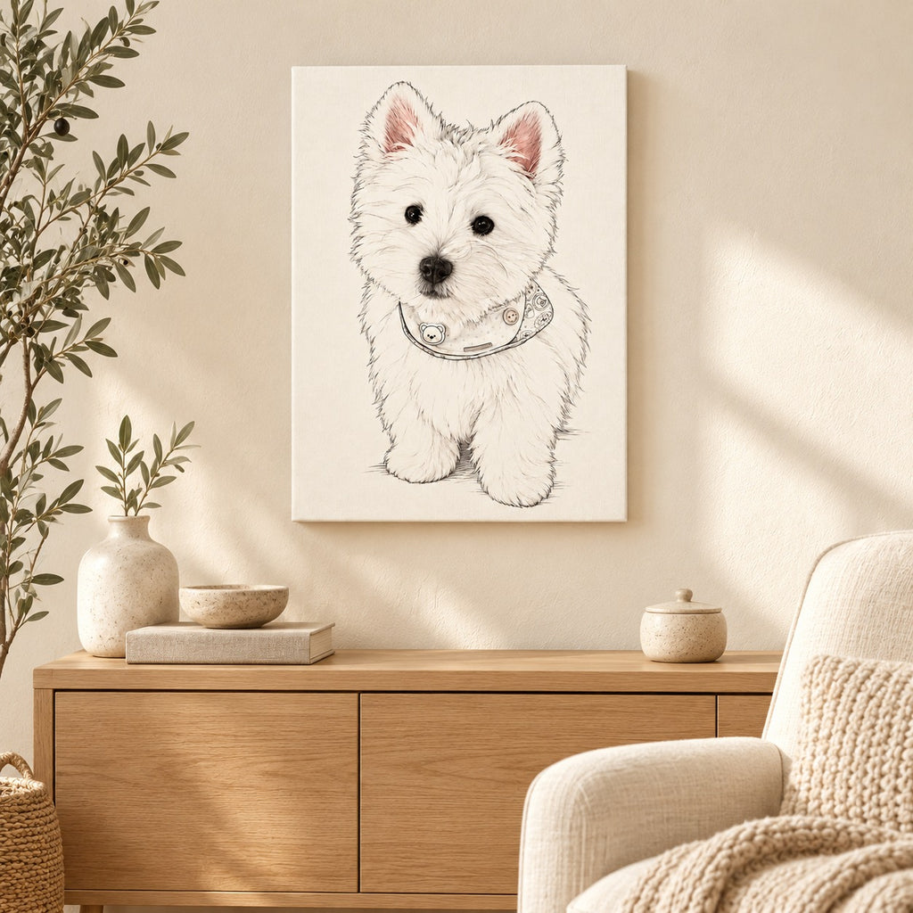 Custom Minimal Line Art Pet Portrait Canvas — illustrative room setting