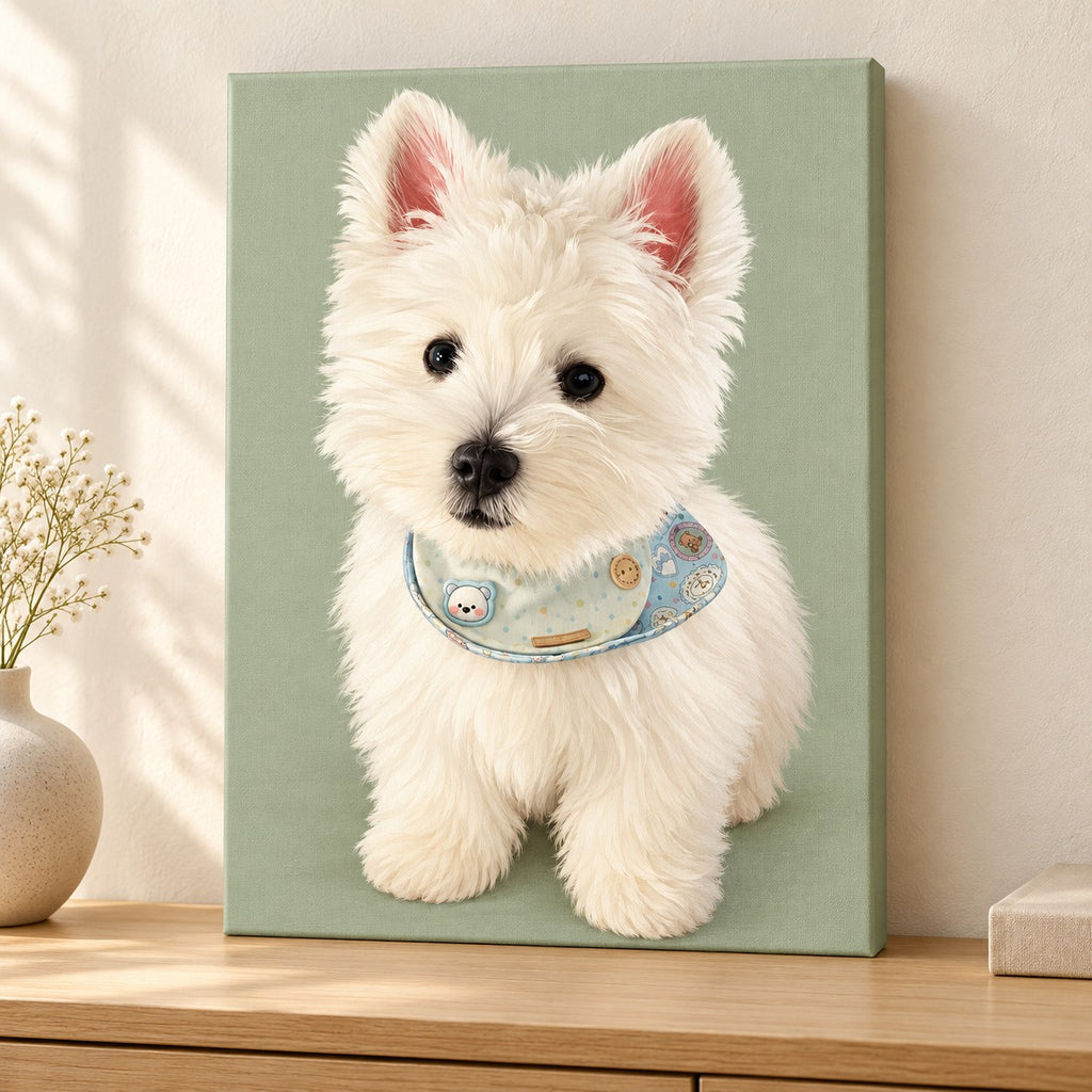Custom Modern Illustration Pet Portrait Canvas — illustrative stretched canvas mockup, no decorative outer frame