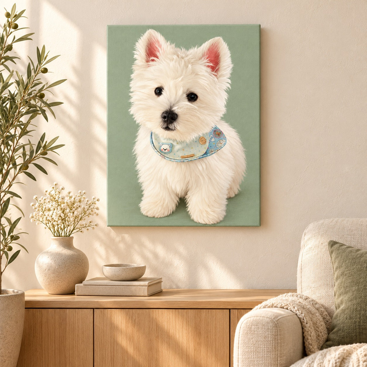 Custom Modern Illustration Pet Portrait Canvas — illustrative room setting
