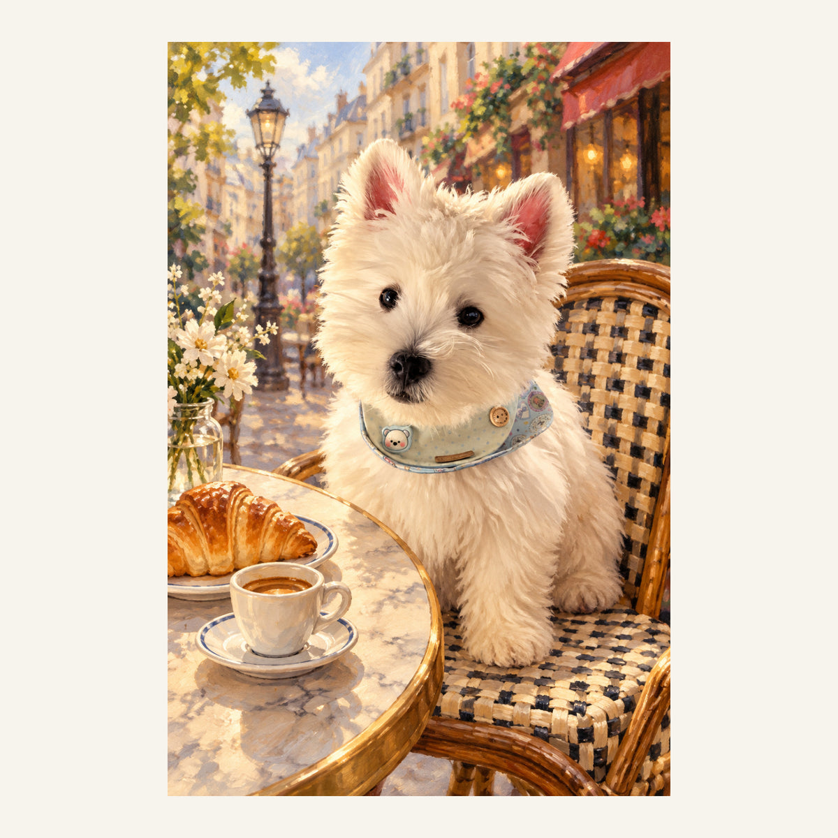 Custom Paris Cafe Pet Portrait Canvas — complete artwork example