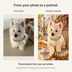 Custom Paris Cafe Pet Portrait Canvas — original photo and artwork comparison