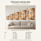 Custom Paris Cafe Pet Portrait Canvas — five canvas sizes with estimated sofa scale
