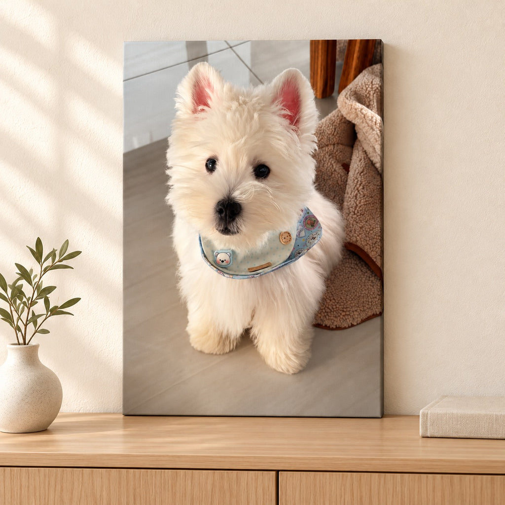 Custom Pet Photo Canvas Print — illustrative stretched canvas mockup, no decorative outer frame