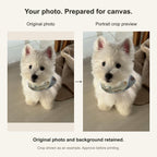 Custom Pet Photo Canvas Print — original photo and portrait crop comparison