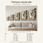 Custom Pet Photo Canvas Print — five canvas sizes with estimated sofa scale