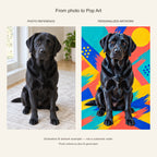 Custom Pop Art Pet Portrait Canvas — black Labrador AI photo reference and AI artwork example; not a customer order