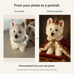 Custom Royal Pet Portrait Canvas — original photo and artwork comparison