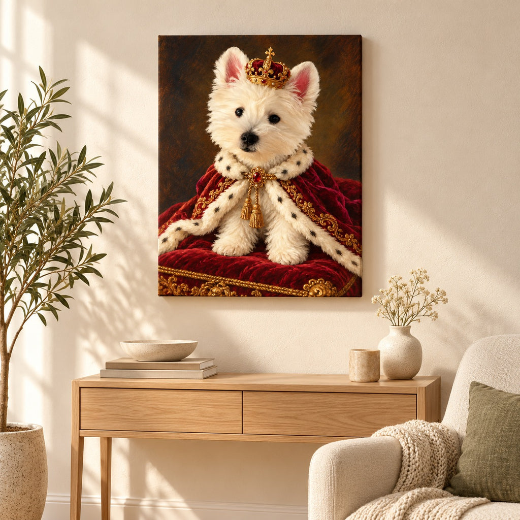 Custom Royal Pet Portrait Canvas — illustrative room setting