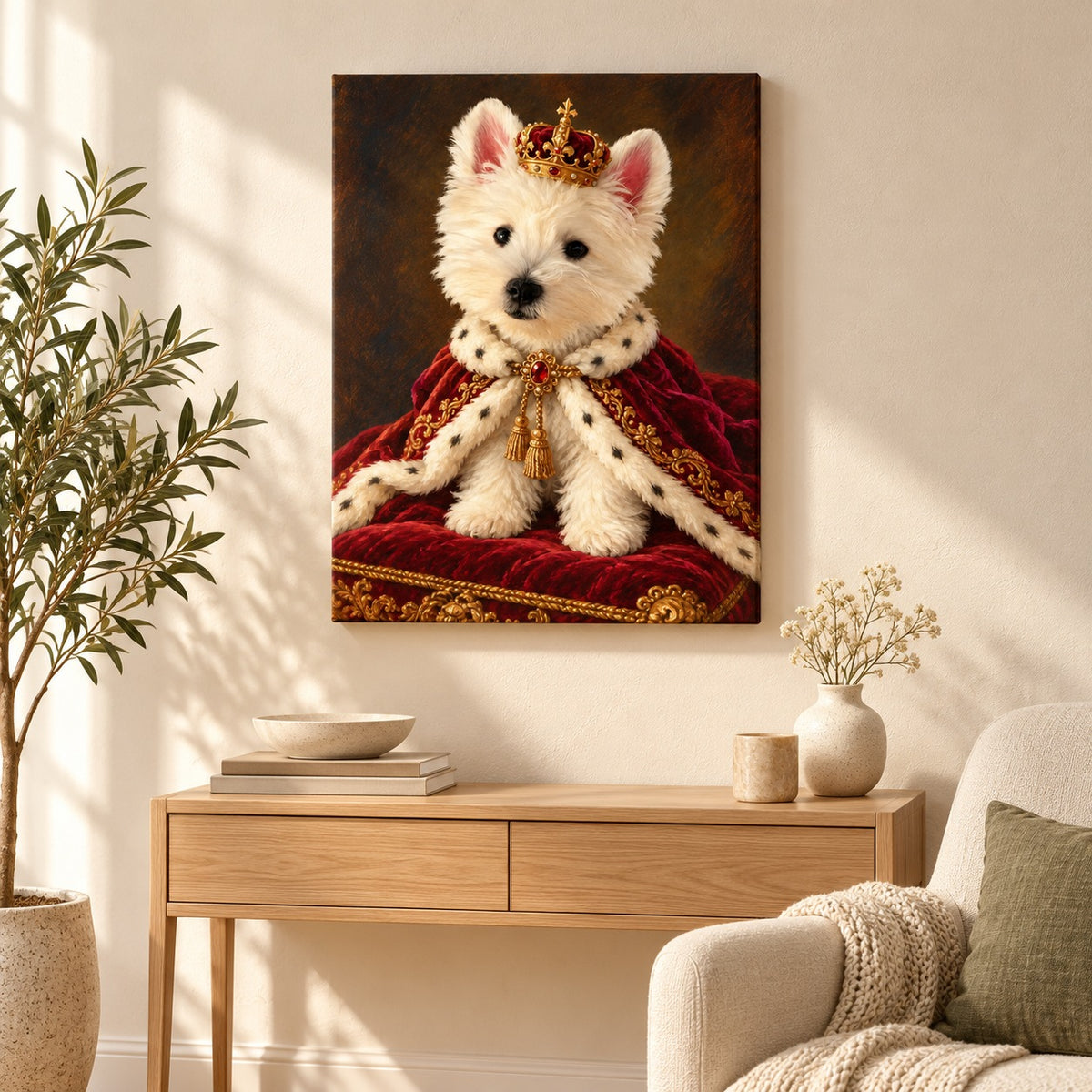 Custom Royal Pet Portrait Canvas — illustrative room setting