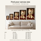 Custom Royal Pet Portrait Canvas — five canvas sizes with estimated sofa scale