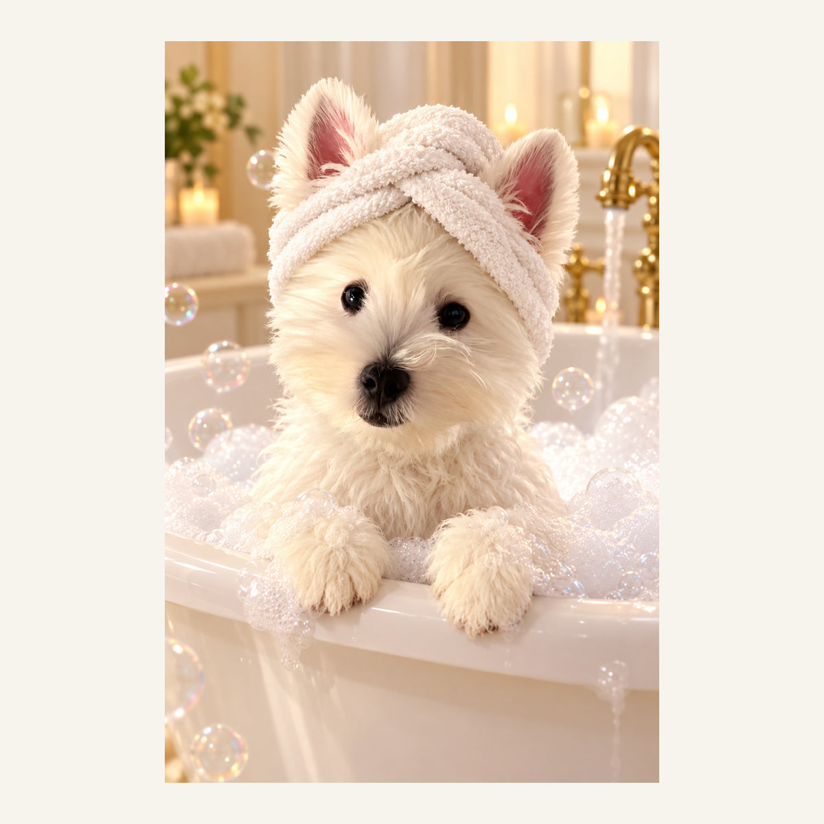 Custom Spa Day Pet Portrait Canvas — complete artwork example