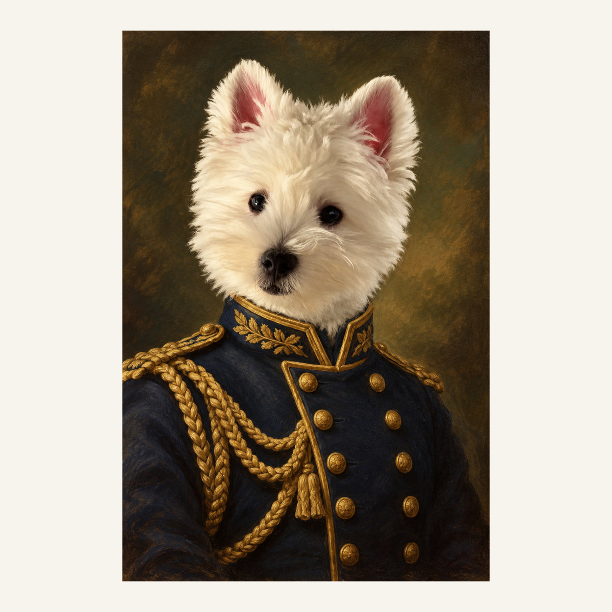Custom Vintage Officer Pet Portrait Canvas — complete artwork example