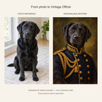 Custom Vintage Officer Pet Portrait Canvas — black Labrador AI photo reference and AI artwork example; not a customer order