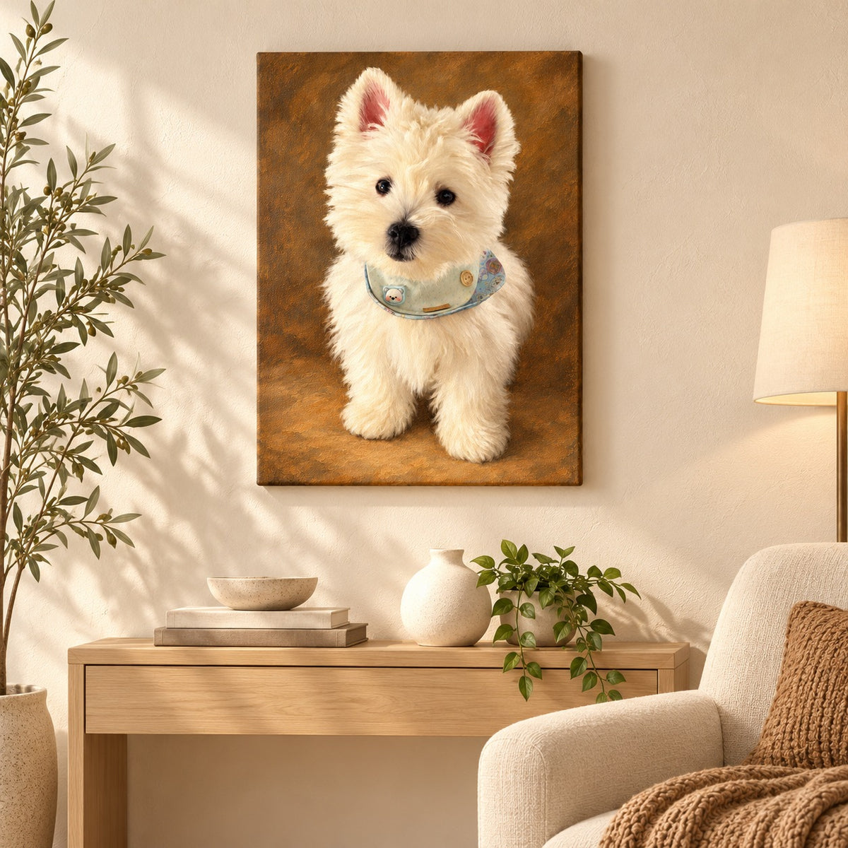 Custom Vintage Oil Pet Portrait Canvas — illustrative room setting