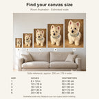 Custom Vintage Oil Pet Portrait Canvas — five canvas sizes with estimated sofa scale