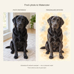 Custom Watercolor Pet Portrait Canvas — black Labrador AI photo reference and AI artwork example; not a customer order